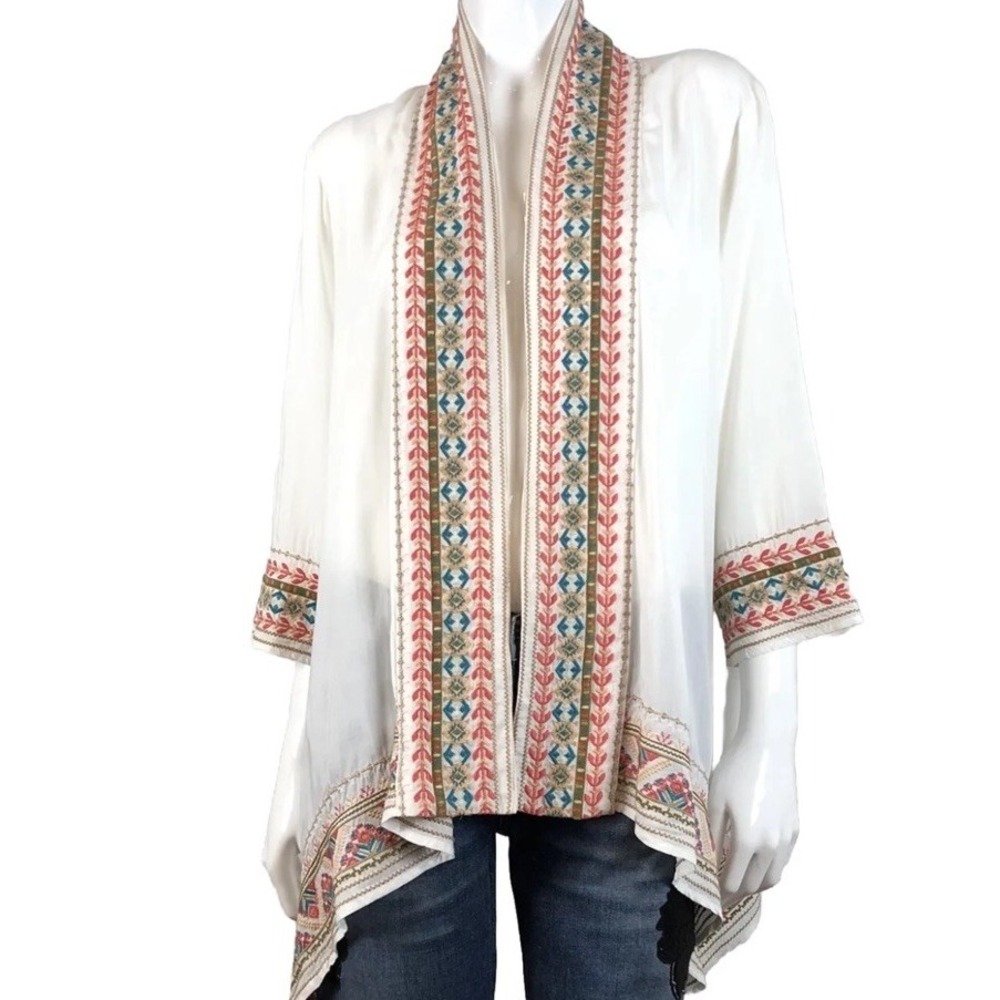 Andree by Unit Embroidered Flyaway Cardigan Sweater Open Front 3/4 Sleeves Sz S - Picture 5 of 11